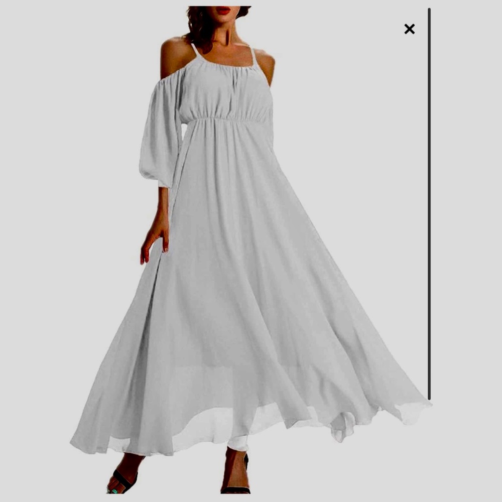 Womens Off Shoulder Long Chiffon Casual Dress Maxi Evening Dress